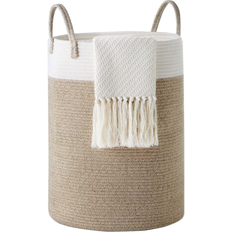 Panier à linge, panier à vêtements sales, panier de rangement, en corde de coton, 38 cm de diamètre, 45 cm de hauteur, capacité de 58 litres