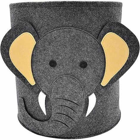 Panier a Linge, Panier Bébé, Corbeilles à Linge, Paniers de Rangement Ronds, Pliant Animal Mignon Rangement de Jouets pour Bureau, Chambre, Vêtements, Livres (Gris)