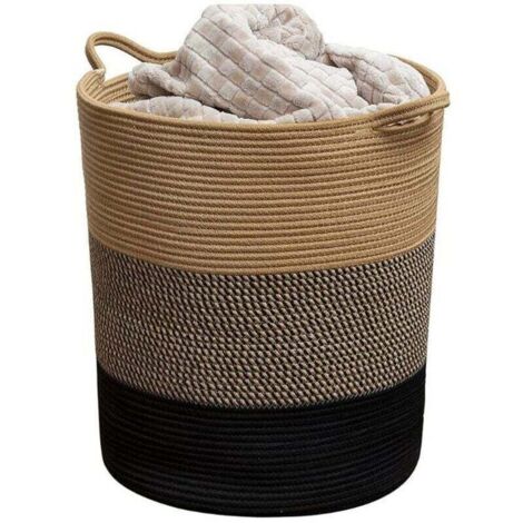 Panier à linge Panier de rangement tissé Panier de rangement pour vêtements en corde de coton Panier à linge sale transfrontalier Panier à linge sale (Jaune + Fleur Noir + Noir42 cm 45 cm)