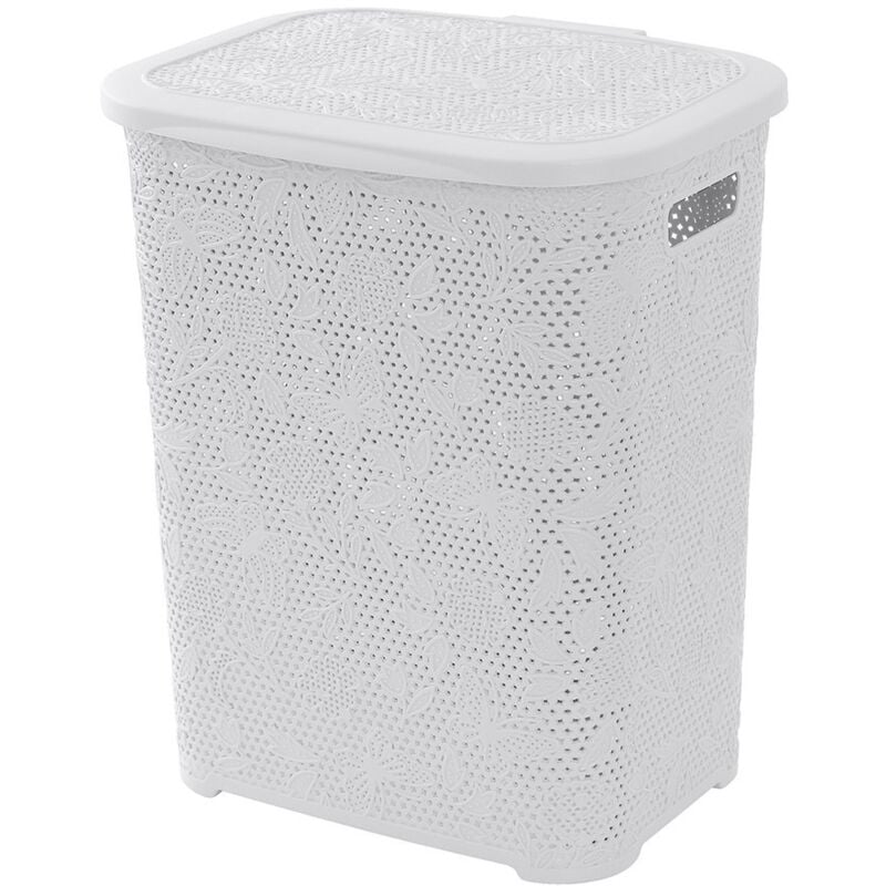 Iperbriko - Panier à linge plastique 50 litres Flower blanc