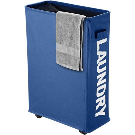 Panier à Linge Pliable - 1 Unité - Polyester 600D - 4 Roulettes - Buanderie et Salle de Bain - 40L Bleu Foncé