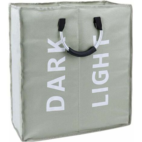 Panier à Linge Pliable 2 Compartiment Corbeille à Linge Grande Tissu Impermeable avec Poignée Panier de Rangement Gris pour Chambre
