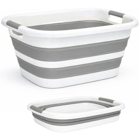 , Panier à Linge Pliable 26 L Grande Capacité – Bassine Plastique Compacte et Résistante – Bac à Linge Sale Gain de Place pour Salle de Bain ou Buanderie (Gris)