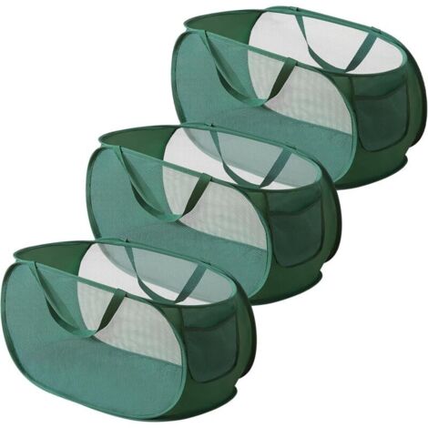 Panier a Linge Pliable, 3 Pièces Pop-Up Panier Linge Pliable, Paniers à Linge Pliables, En Maille Filet Panier Linge, Panier à Linge Pliable Avec Poignée Pour Chambre, Chambre D'enfant Et Voyage,Vert
