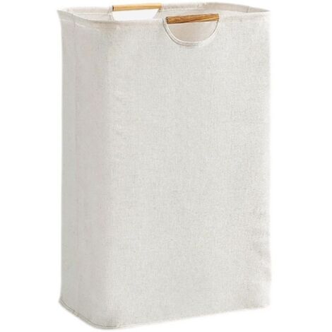 Panier à linge pliable 30 x 30 x 40 cm – Poignée – Revêtement imperméable – Pour vêtements, serviettes, jouets – Beige pur