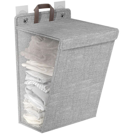 Panier à linge pliable 60 l avec couvercle avec poignées - Pliable - Panier à linge à suspendre - Design en maille des deux côtés - Organiseur de linge respirant gris