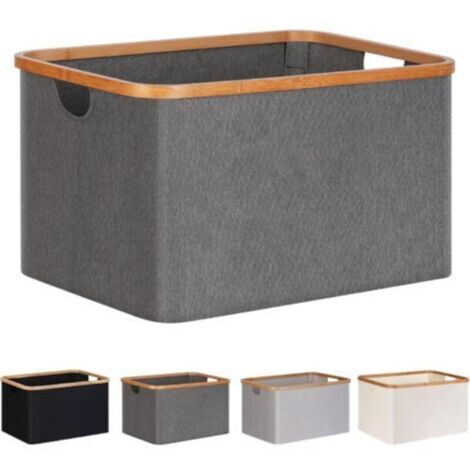 Panier à linge pliable 60 L, panier de rangement pliable en tissu de bambou, panier à linge pliable, panier à linge pour chambre et salle de bain (gris)