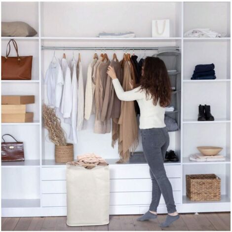 Panier à linge pliable 60L avec poignée en bois, chambre, salle de bain, chambre d'enfant, panier à linge de voyage