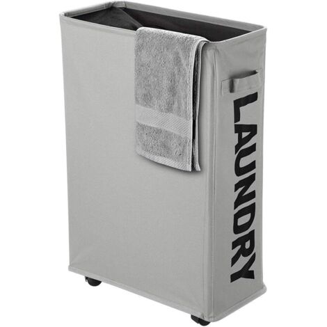 Panier à linge pliable à roulettes, seau de rangement en polyester, 40 L, pour chambre d'hôtel, 39 x 18,5 x 58 cm, gris clair