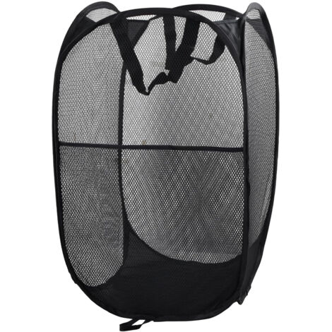 Panier à linge pliable avec poignée, design en filet, grand sac à linge noir en filet, adapté aux voyages en famille et aux dortoirs (noir)