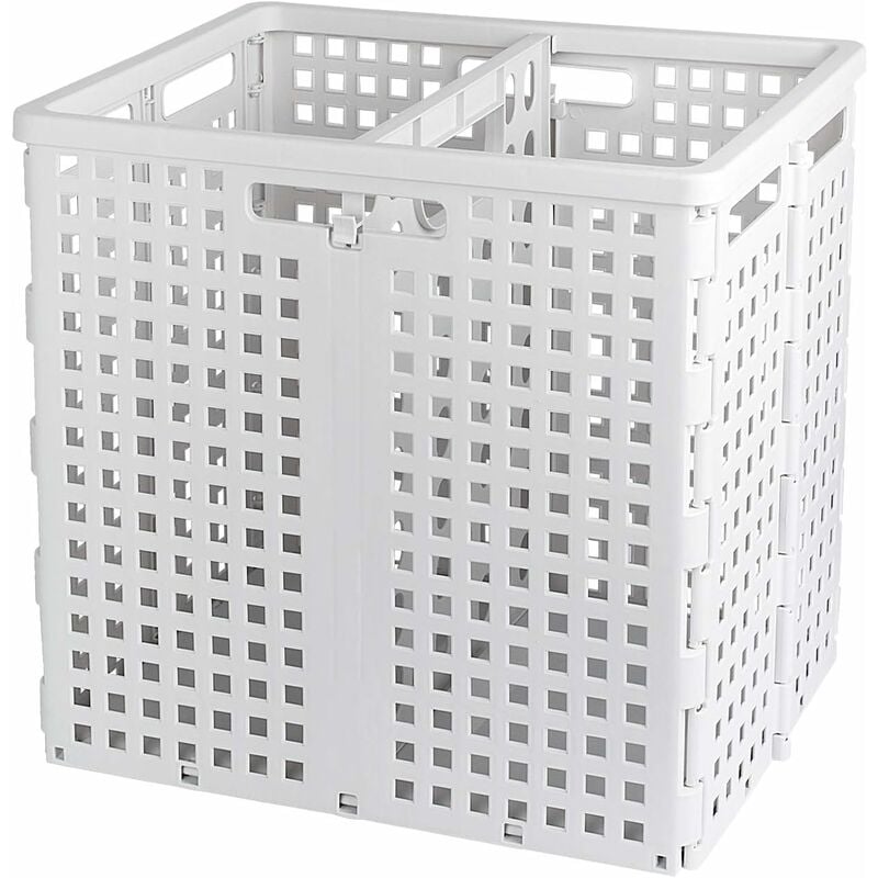 Panier à Linge Pliable avec Poignées, avec 2 Compartiments, Stable et Empilable, pour Rangement Vêtements et Jouets, 50L, Blanc Fei Yu