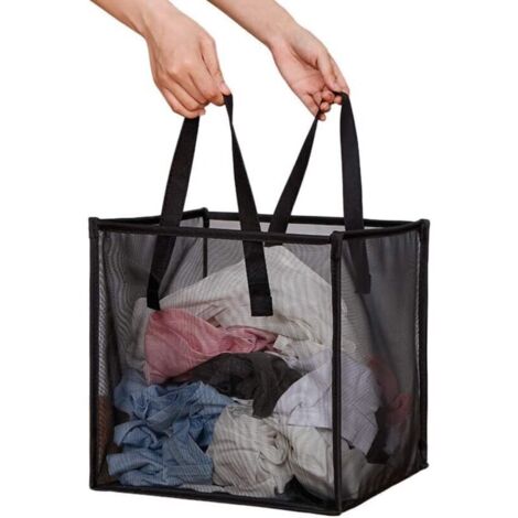 Panier à linge pliable avec poignées – Noir, monocouche, léger et compact pour chambre d’enfant, dortoir ou voyage