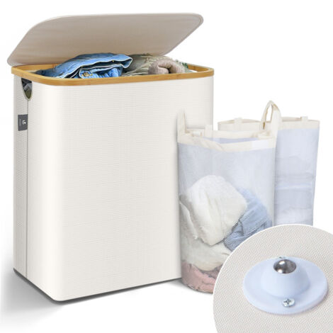 Meuble à Linge Tidy 3 Paniers - 78cm Bambou Naturel - Paris Prix - Neuf