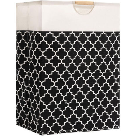Panier à linge pliable de 72 L avec poignées en bois (lot de 1), idéal pour ranger vêtements, couvertures et jouets. Parfait pour organiser la chambre, la salle de bain et le salon - A