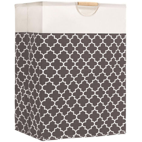 Panier à linge pliable de 72 L avec poignées en bois (lot de 1), idéal pour ranger vêtements, couvertures et jouets. Parfait pour organiser la chambre, la salle de bain et le salon - B