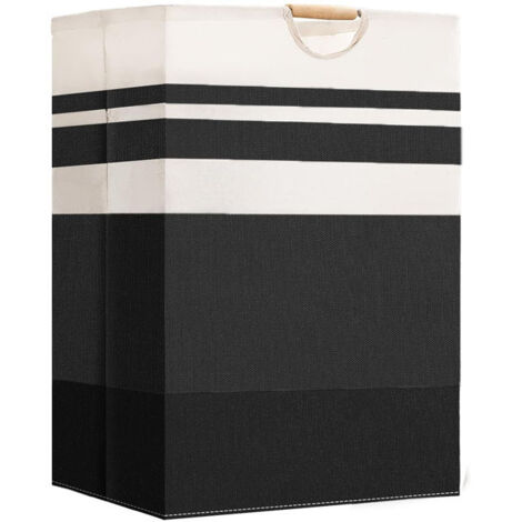 Panier à linge pliable de 72 L avec poignées en bois (lot de 1), idéal pour ranger vêtements, couvertures et jouets. Parfait pour organiser la chambre, la salle de bain et le salon - D
