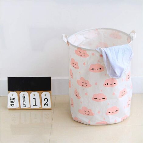 Panier à linge pliable en coton et lin, boîte de rangement ronde, sac à linge, organisateur de jouets - Rose