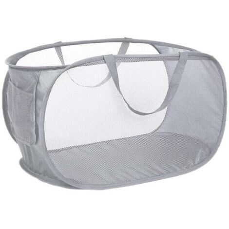 Panier à linge pliable en maille résistante, avec poches latérales et poignées renforcées, idéal pour la lessive, la salle de bain, la chambre d'enfant, le dortoir ou les voyages. Gris.