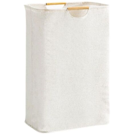 Panier à linge pliable en tissu Oxford 40x56x27 cm Grande capacité avec manche en bois Pour rangement vêtements et jouets