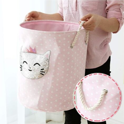 Panier à linge pliable, grande boîte de rangement en tissu, panier à linge pour déchets, linge sale, panier spécial chat/rose