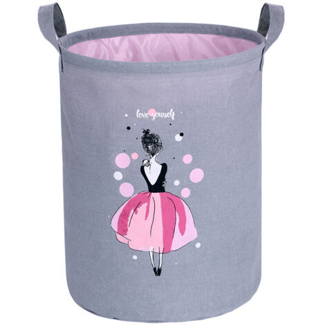 Panier à Linge Pliable Imperméable pour Bébé Panier de Rangement Corbeille à Linge Sale Sac à Linge Seau de Stockage Rond en Tissu pour Buanderie Enfant Jouets（Fille de ballet）