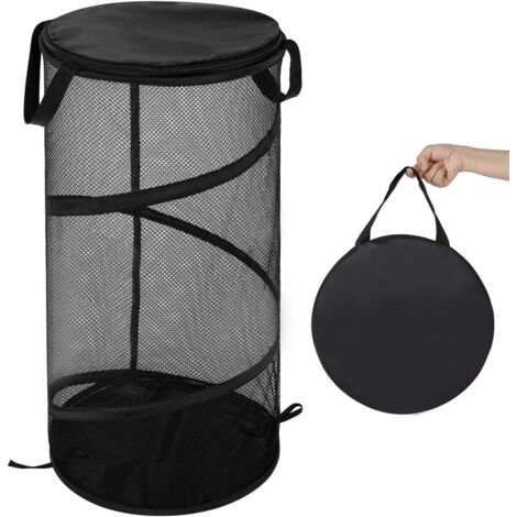 Panier À Linge Pliable - Maille Aérée - Couvercle Intégré - Poignées Renforcées - 65 L - Pour Salle De Bain Chambre D Enfant Chambre Étudiante Voyage