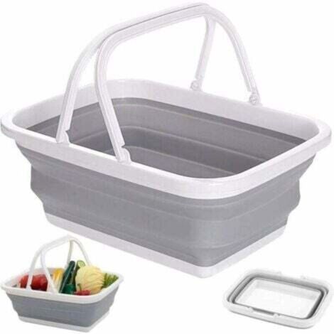 Panier À Linge Pliable Panier de Courses Rectangulaire Pliable Multifonction Boîte Pliable avec Poignée en Silicone et Plastique pour Laver la Vaisselle, Le Camping