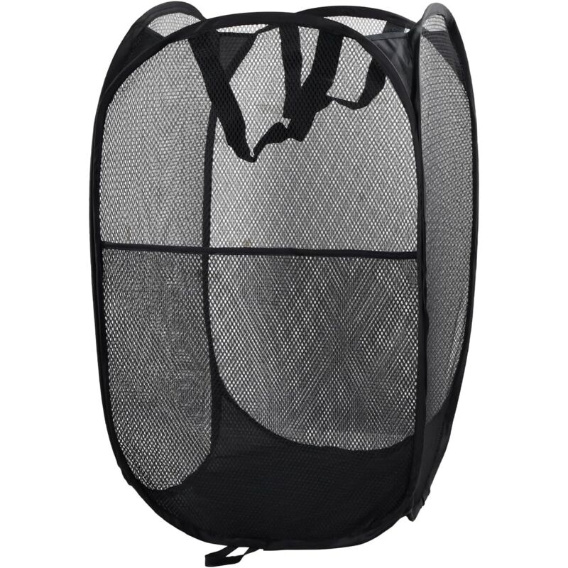 Beijiyi - Panier à Linge Pliable, Pop Up en Maille Filet Sac à Linge avec Manipuler Grand Panier à Linge Noir Panier à Linge Sale en Filet Pliable