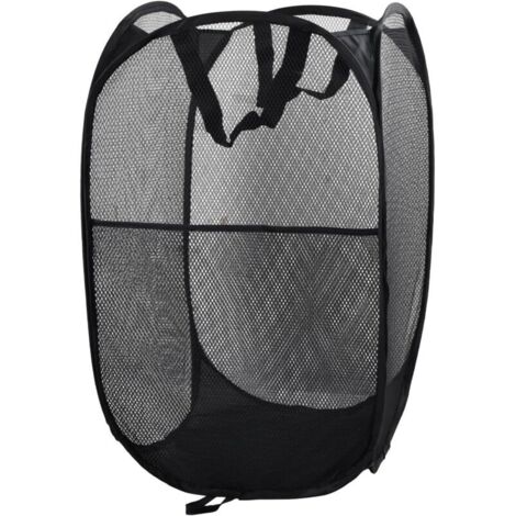 Panier à Linge Pliable, Pop Up en Maille Filet Sac à Linge avec Manipuler Grand Panier à Linge Noir Panier à Linge Sale en Filet Pliable pour Dortoir de Voyage Familial et Voyage (Noir)