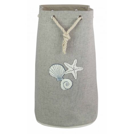 Panier à linge pliant en tissu gris corde et motifs coquillages - BAG