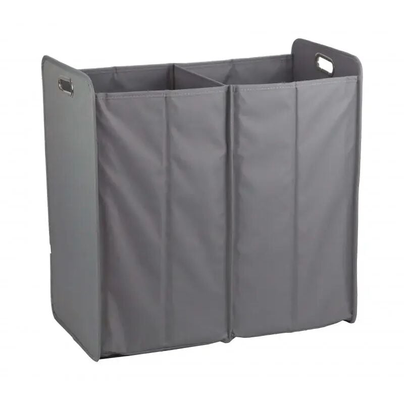 Panier à linge 2 compartiments pliant en tissu gris - basket