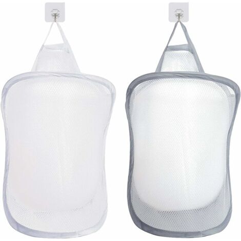 Panier à Linge, Pop Up Panier De Rangement De Linge Sac De Lavage Pliable Sac De Rangement Jouet Suspendu Avec Poignée 2 pcs (Blanc+Gris)