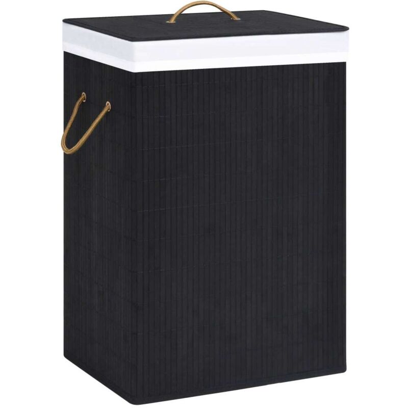 Vidaxl – Panier à linge en bambou noir – Doublure amovible en tissu tissé – Dimensions 40x30x60 cm – Léger et pliable pour rangement facile