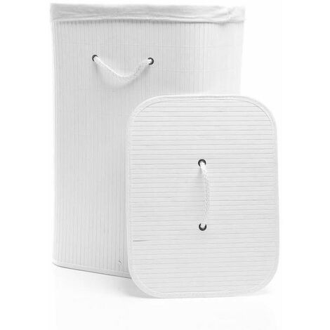 Panier à linge rectangulaire en bambou 72 l : Pratique blanc