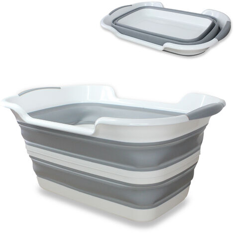 Christelle Évier pliable, lavabo pliable avec bouchon de vidange et  poignée, grande capacité, évier de camping-car pour légumes, fruits,  nourriture, lessive (gris 40 x 30 cm)