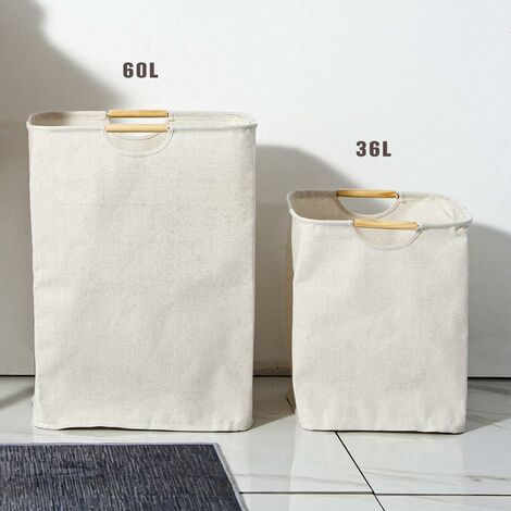 Panier à linge robuste, étanche, robuste et pliable (beige, tailles L et S)
