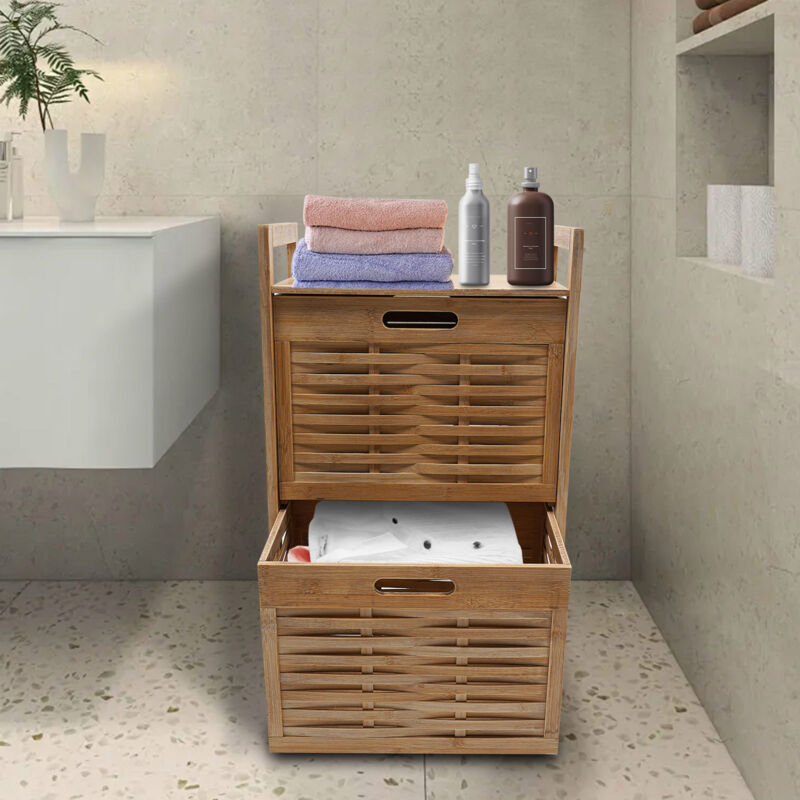 Panier à linge sale, 42x25.8x74.2cm Panier à linge sale double couche, Panier de rangement, Panier de rangement pour vêtements, Panier de rangement