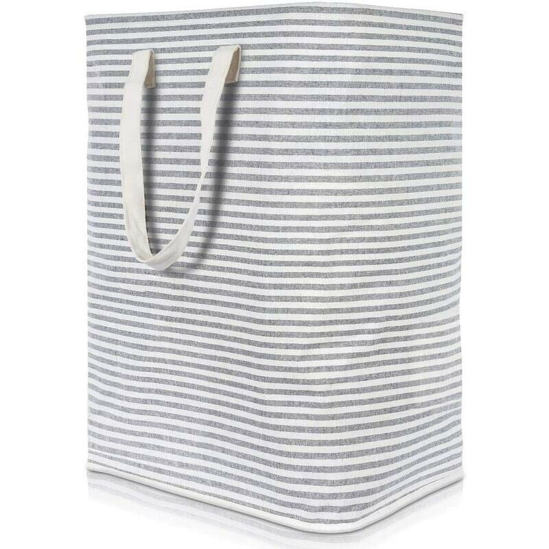 72L Panier à linge avec manche en bois, Panier à Linge Sale 72L Tissu Imperméable Pliable avec Grande Capacité Gris, 40x30x60cm,Grand panier a linge