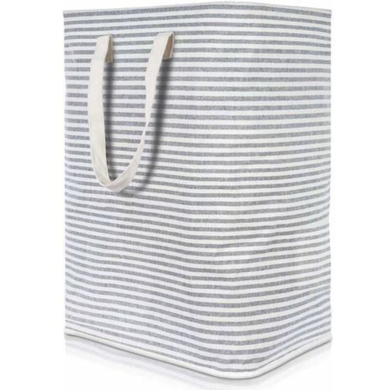 72L Panier à linge avec manche en bois, Panier à Linge Sale 72L Tissu Imperméable Pliable avec Grande Capacité Gris, 40x30x60cm,Grand panier a linge