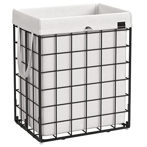 Panier à Linge Sale 90L, Corbeille Pliable, Bac, Sac Amovible et Lavable, Cadre en Méta