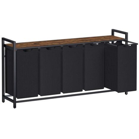 Panier à linge sale corbeille 3 compartiment bac avec 1 étagère de rangement sacs en amovible volume de chaque sac 38 litres pour salle de bain buanderie noir