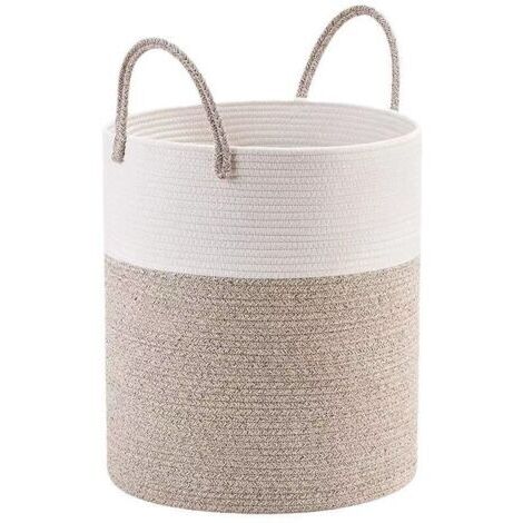 Panier a Linge Sale en Coton Tissé, Boho Corbeille a Linge avec Poignée, Panier Rangement Salle de Bain, Grand Laundry Basket pour Buanderie Chambre D'enfant Salon Jouets, 38x50cm