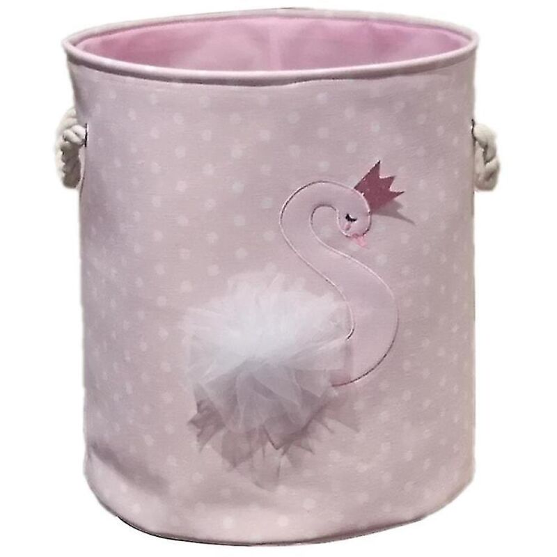 Panier à linge sale en forme de cygne rose avec cordon de serrage pour jouets et livres D35 x H40 cm