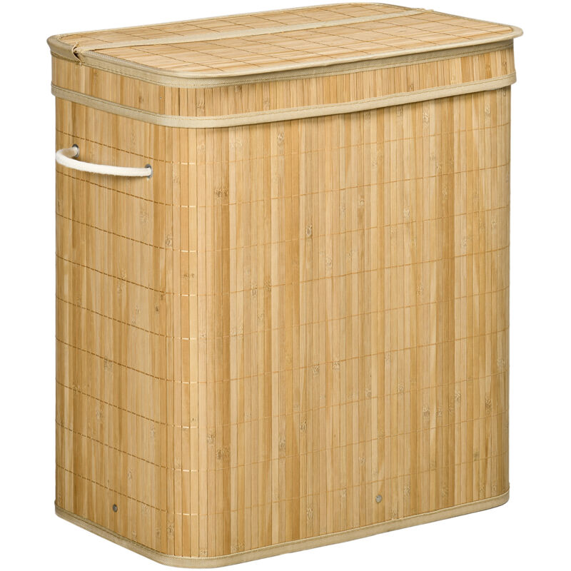 Panier à linge sale HOMCOM 90L deux compartiments bambou sac amovible 54.2x35.2x59.5cm