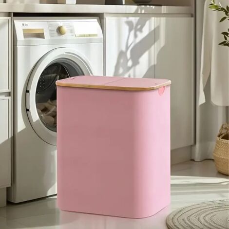 Panier à Linge Sale Pliable, 140L Panier a Linge 2 Compartiment, Bac a Linge sale avec Poignées en Bambou, Paniere a Linge avec Sac Amovibles en Tissu Oxford pour Buanderie, Chambre, Salle de Bain Cou