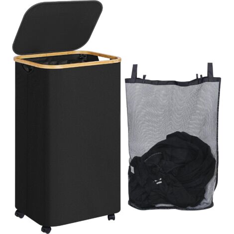Panier à Linge sur Roues 100L, des Panier Linge Sale très Grands pour Lessive avec un sac Intérieur Amovible et Lavable, un Corbeille a Linge haut avec un Couvercle Pour les Serviettes (Noir)