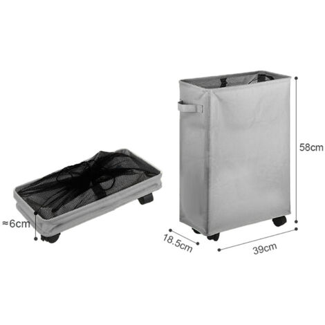 Panier à linge sur roulettes - Caddie de rangement Oxford avec manches et filets pour vêtements et accessoires domestiques Gris foncé