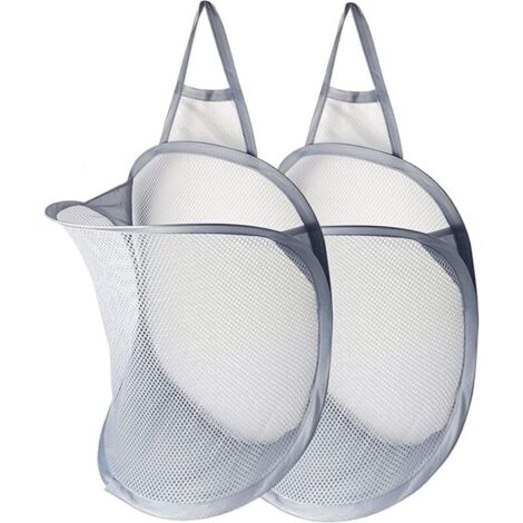 Panier à linge suspendu pliable en maille gris – Lot de 2 sacs de rangement mural pour linge sale, légers et gain de place