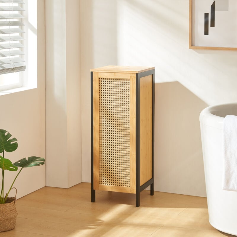 Panier à linge Tervola 80 x 30 x 30 cm noir naturel effet rotin [en.casa]