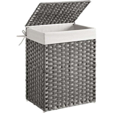 panier à linge tissé à la main 90 L pliable sac à linge amovible gris